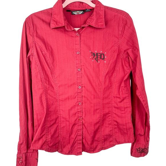 Harley-Davidson Button Down Embroidered Logo with Rhinestones Blouse - Picture 1 of 6